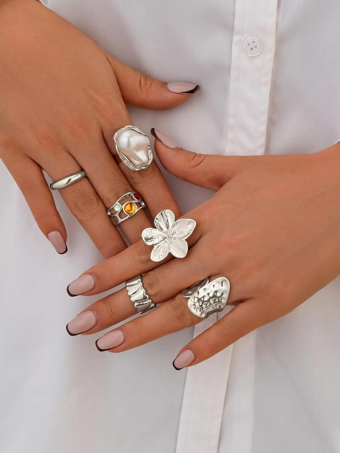 BUYITO Chunky Gold Rings for Women Trendy Statement Flower Knuckle Crystal Ring Stacked Opening Adjustable Prom Fashion Jewelry Accessories