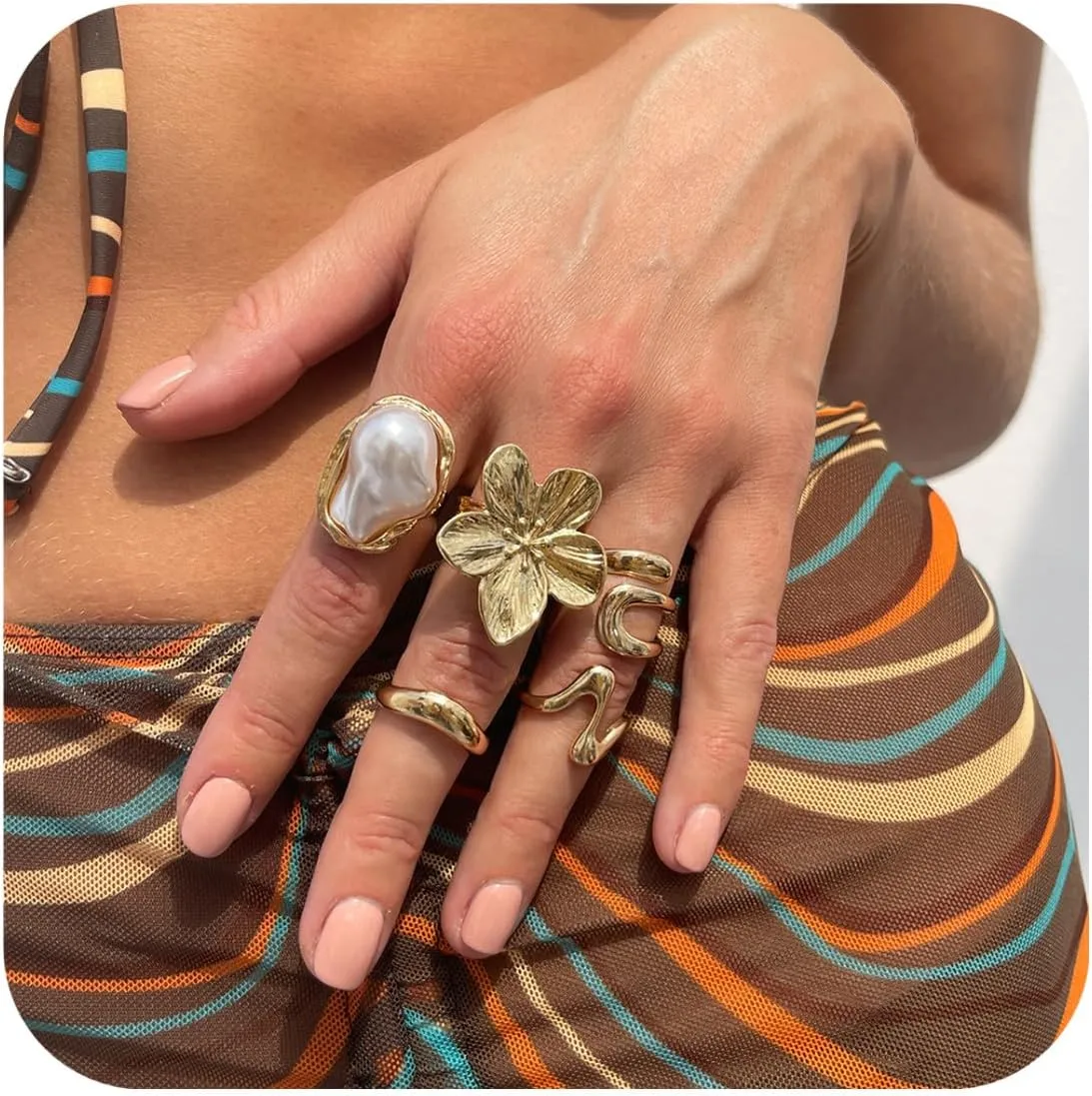 BUYITO Chunky Gold Rings for Women Trendy Statement Flower Knuckle Crystal Ring Stacked Opening Adjustable Prom Fashion Jewelry Accessories