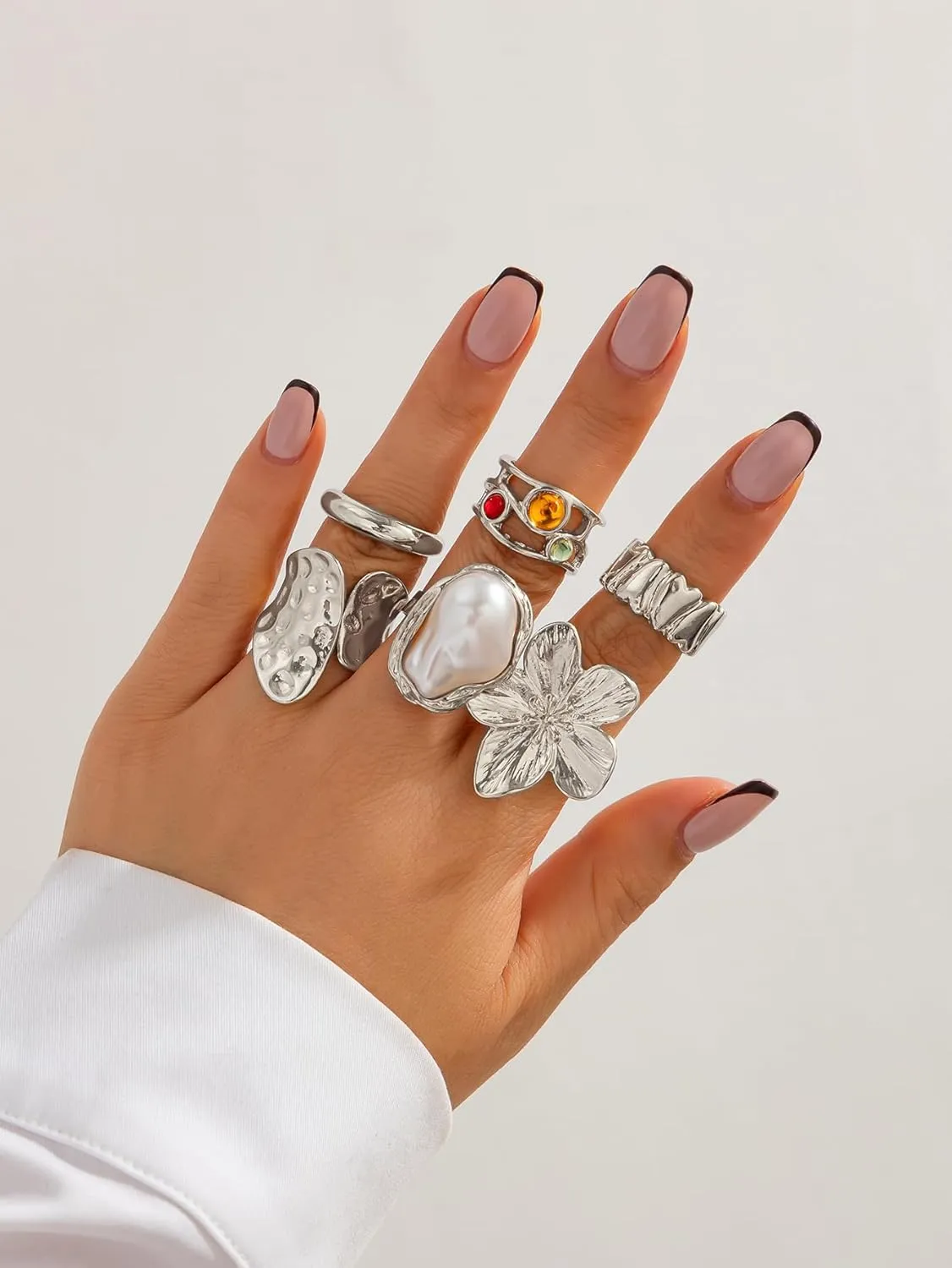 BUYITO Chunky Gold Rings for Women Trendy Statement Flower Knuckle Crystal Ring Stacked Opening Adjustable Prom Fashion Jewelry Accessories