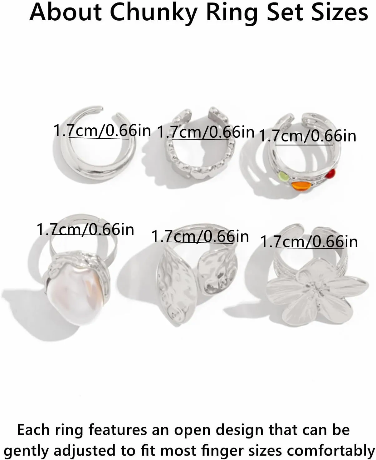 BUYITO Chunky Gold Rings for Women Trendy Statement Flower Knuckle Crystal Ring Stacked Opening Adjustable Prom Fashion Jewelry Accessories