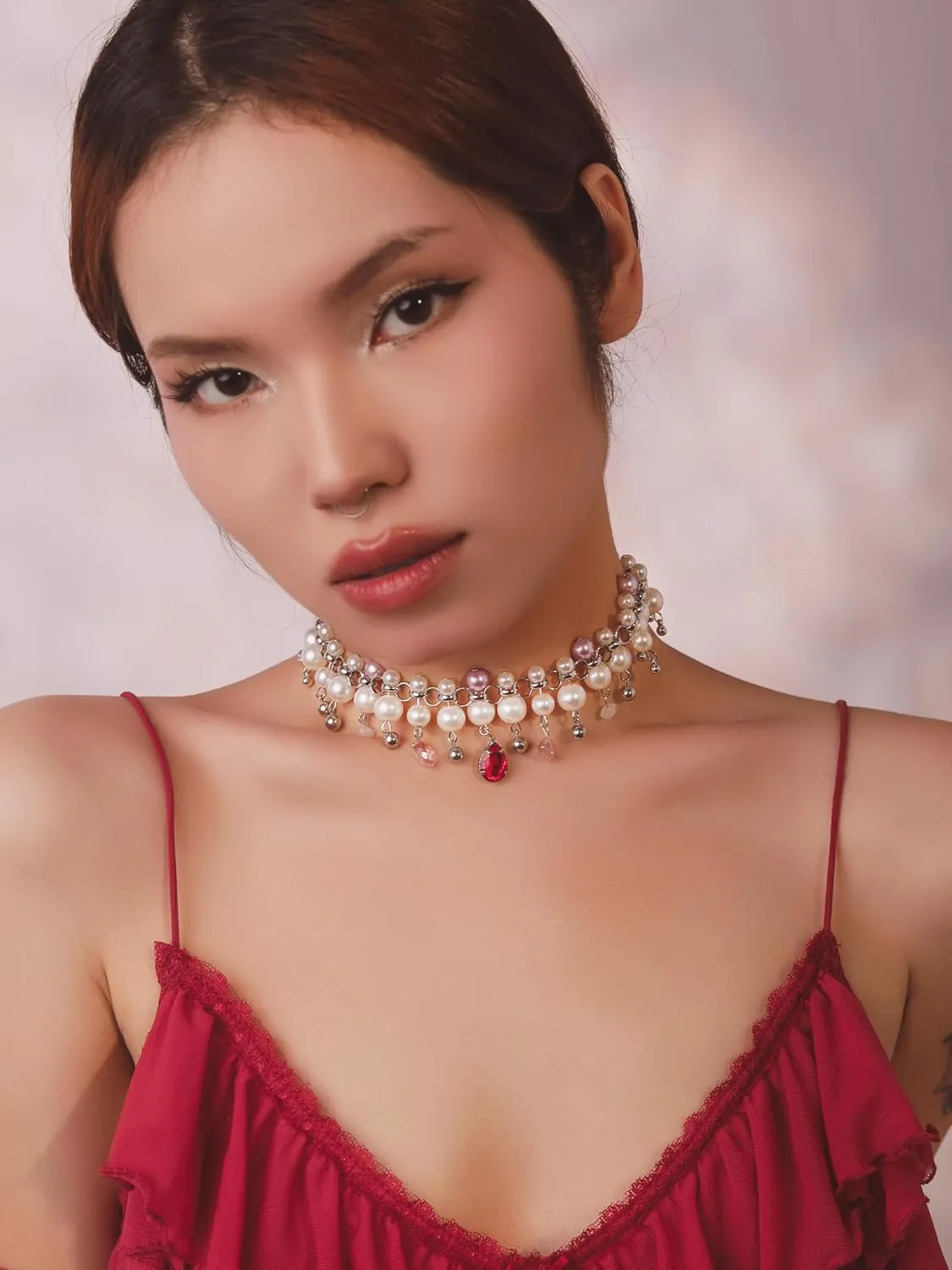 Byzantine Medieval Victorian Statement Chunky Cluster Pearl Choker Necklace for Women