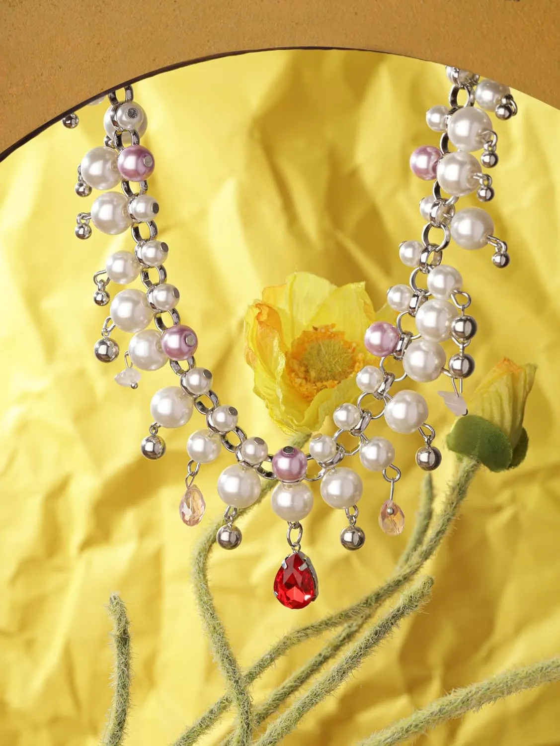 Byzantine Medieval Victorian Statement Chunky Cluster Pearl Choker Necklace for Women
