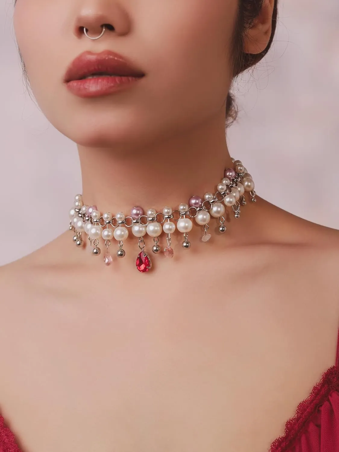 Byzantine Medieval Victorian Statement Chunky Cluster Pearl Choker Necklace for Women