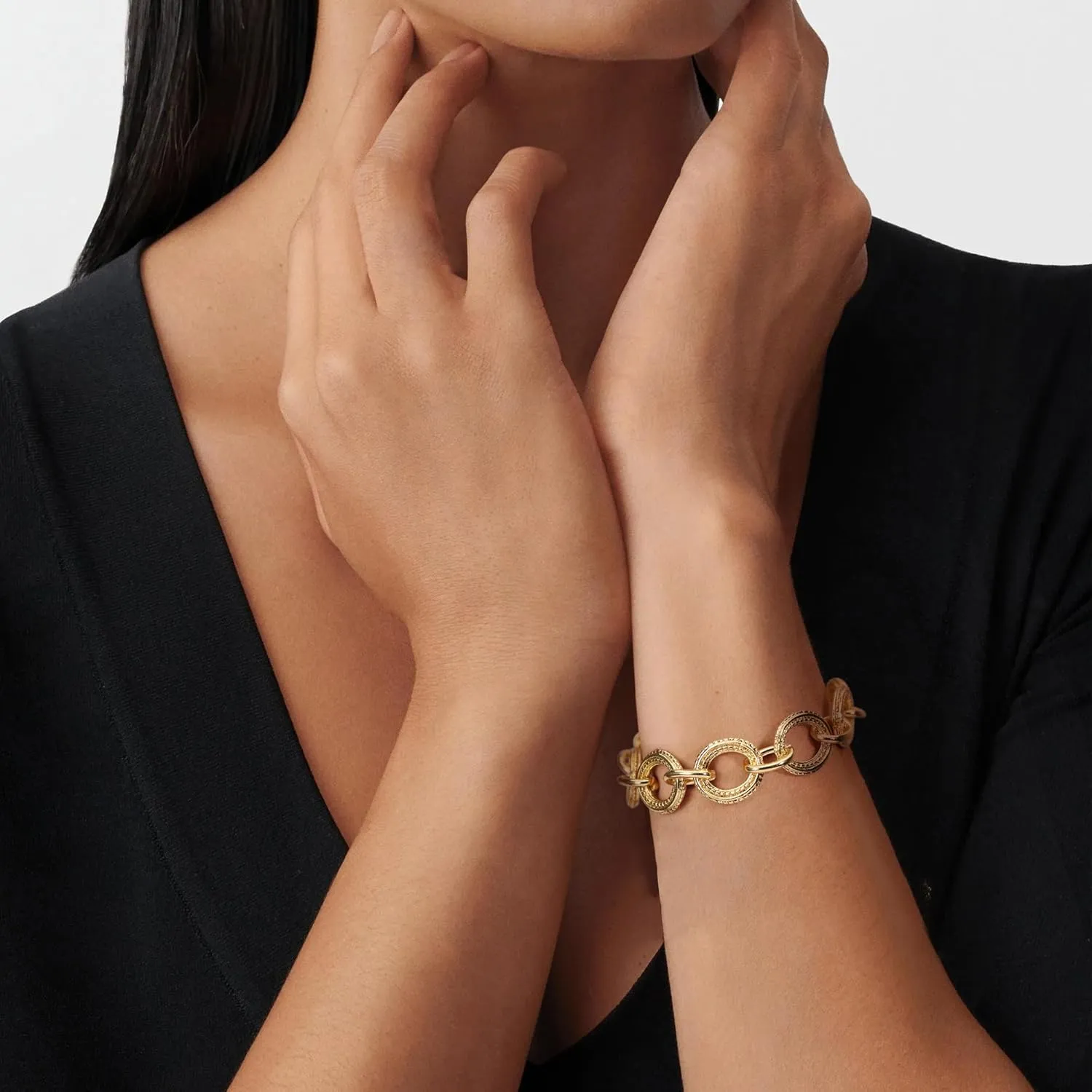 Cable Link Chain Bracelets for Women, Two Tone Link Bracelets Gold and Silver Circles Vintage Bracelets Wire Bangle Designer Inspired Jewelry Gifts