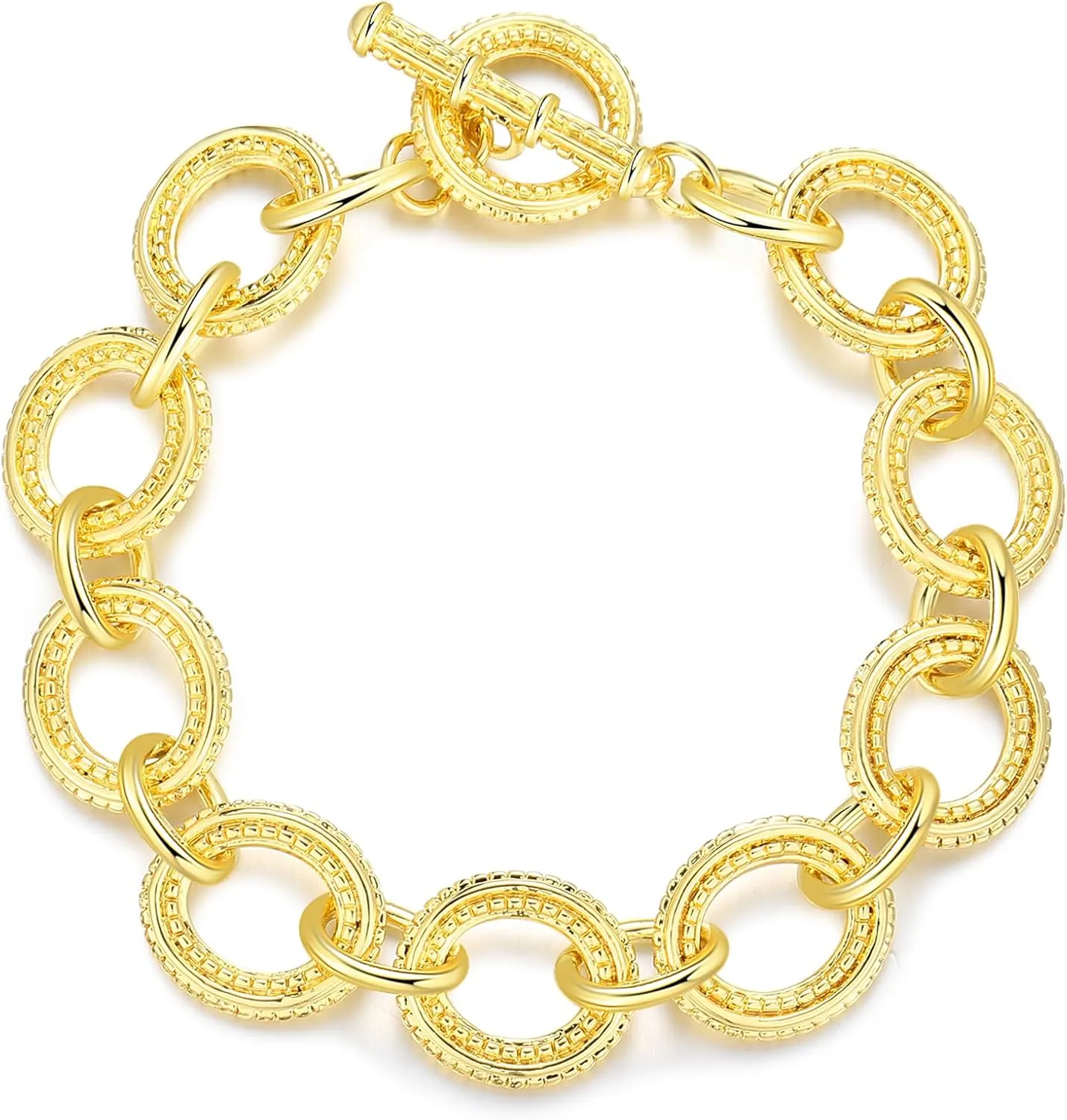 Cable Link Chain Bracelets for Women, Two Tone Link Bracelets Gold and Silver Circles Vintage Bracelets Wire Bangle Designer Inspired Jewelry Gifts