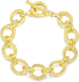 Cable Link Chain Bracelets for Women, Two Tone Link Bracelets Gold and Silver Circles Vintage Bracelets Wire Bangle Designer Inspired Jewelry Gifts