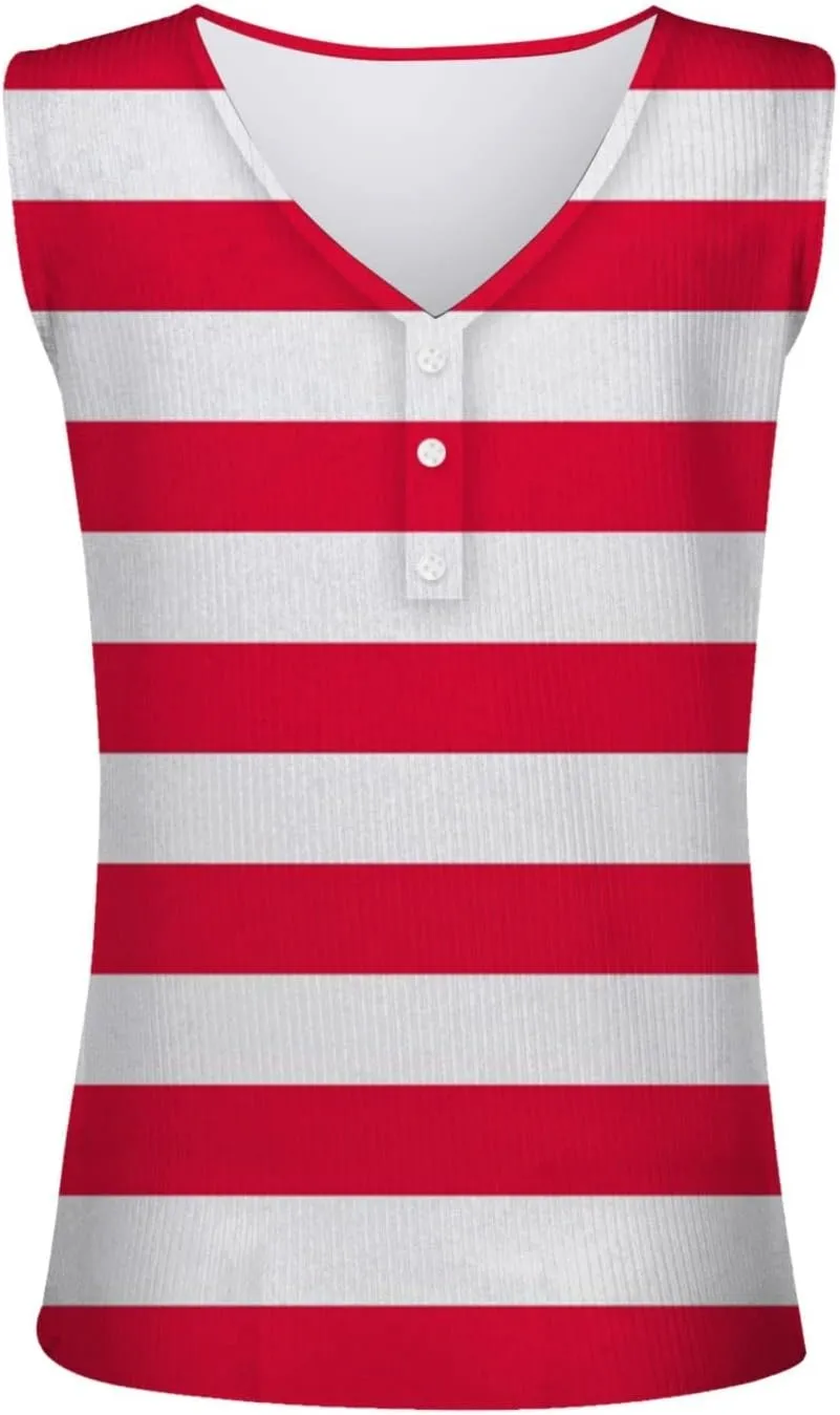 Camisole Women's V Neck Tank Tops Summer Sleeveless Ribbed Button Casual Henley Shirts Fashion Printing T Shirts