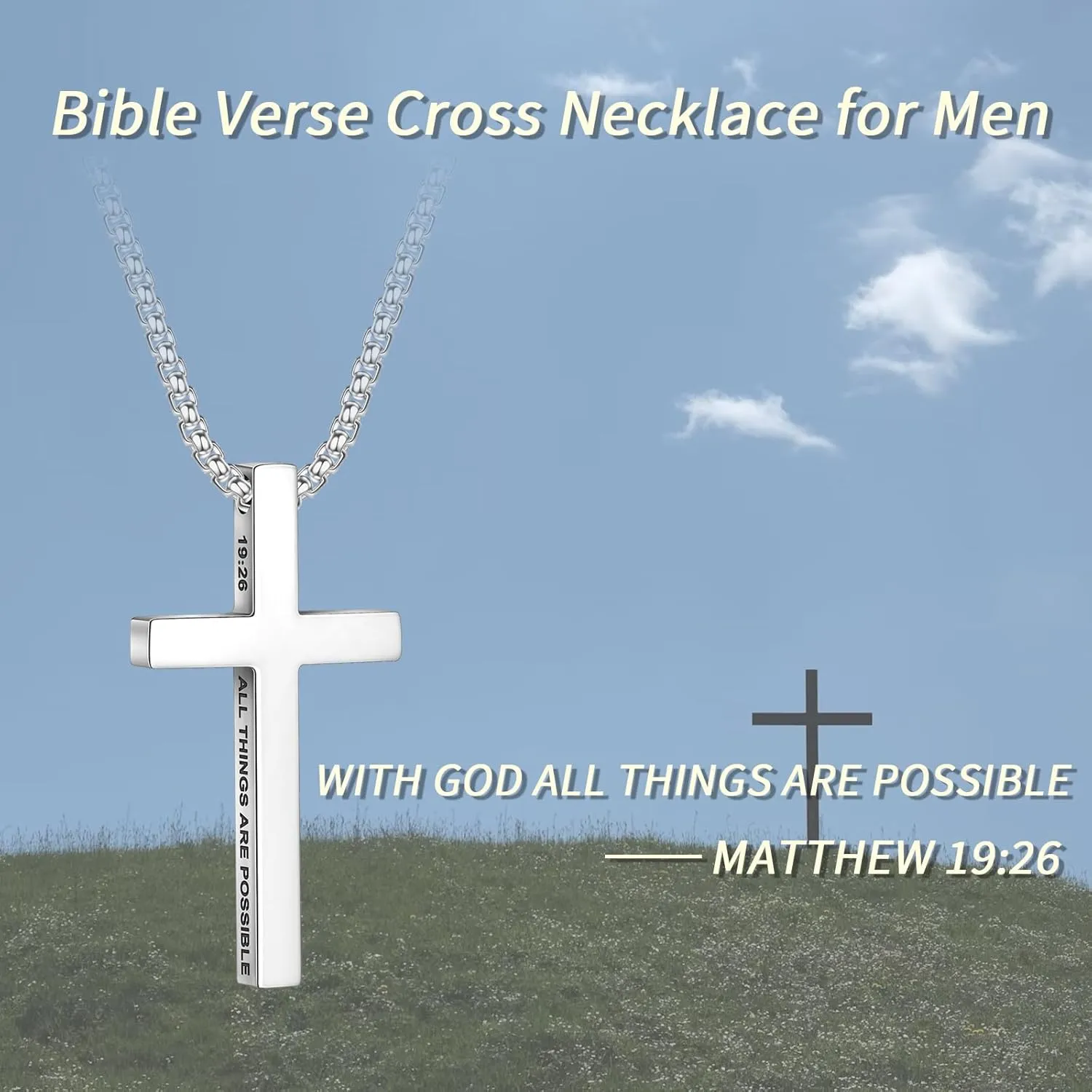 CASDAN Cross Necklace for Men Inspirational Cross Pendant Stainless Steel Cross Chain 22 2inch Christian Jewelry Meaningful Religious Gift