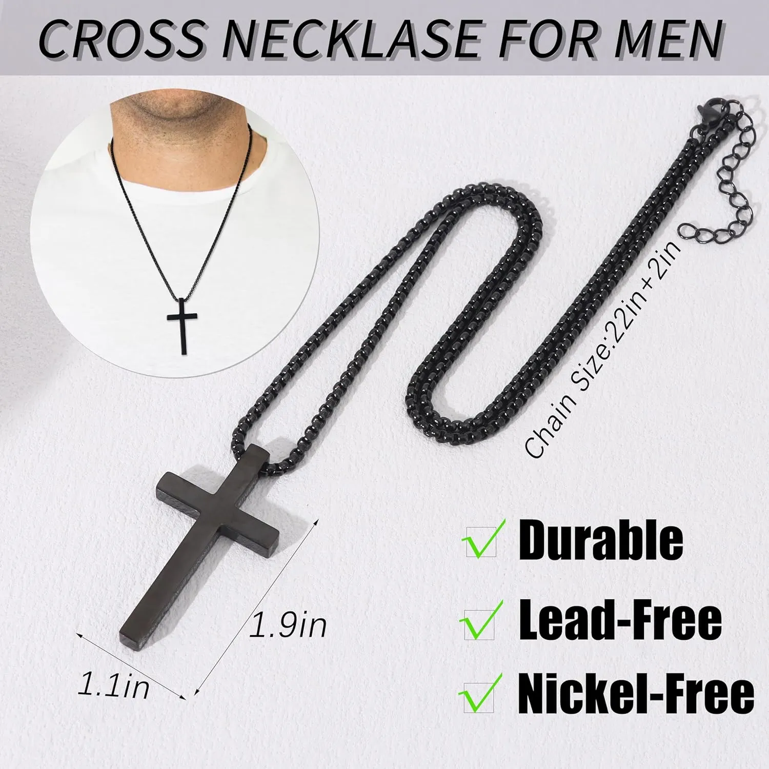 CASDAN Cross Necklace for Men Inspirational Cross Pendant Stainless Steel Cross Chain 22 2inch Christian Jewelry Meaningful Religious Gift