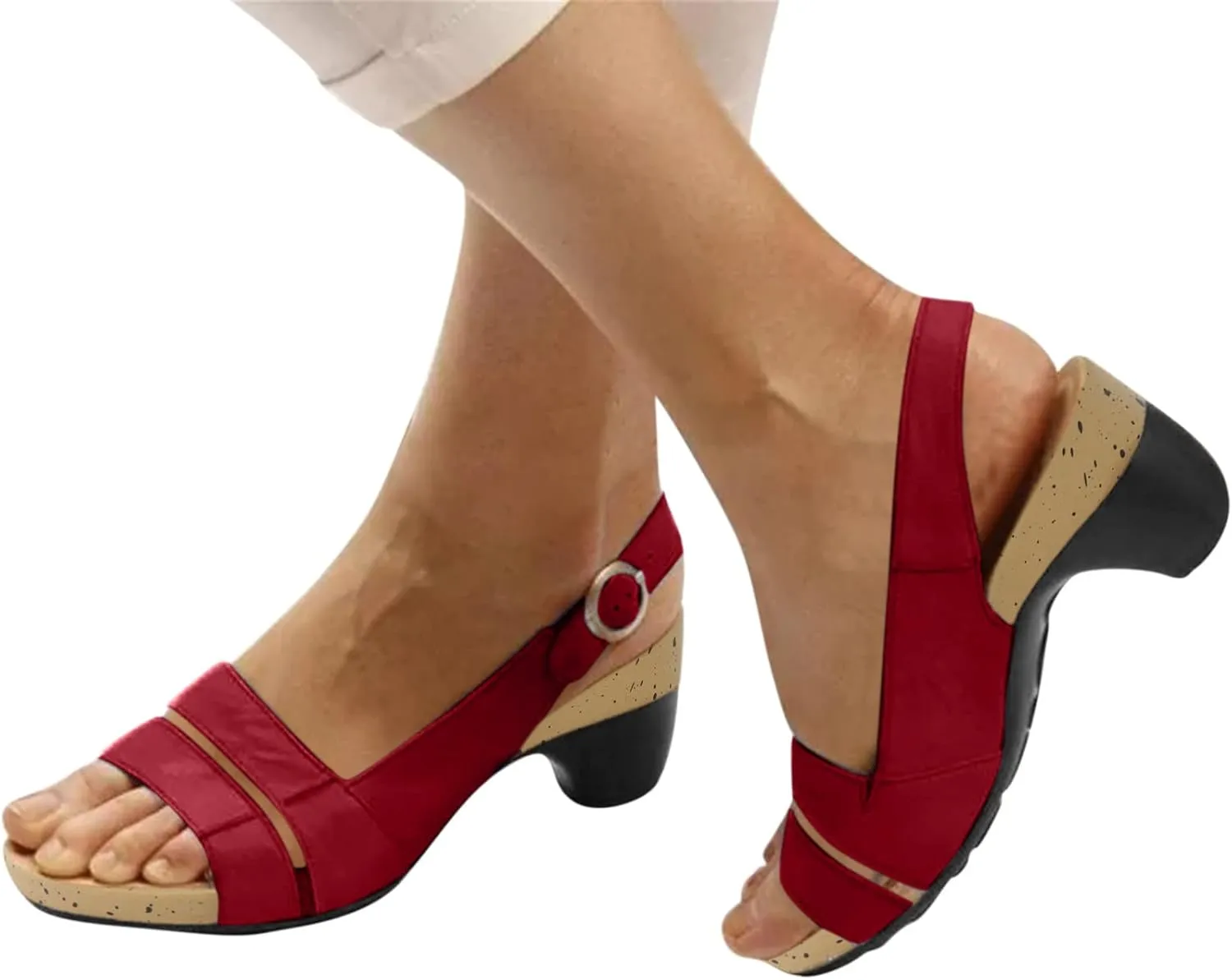 Cathalem Sandals For Women Closed Toe Wedge Sandals Low Heel Breathable Hollow Out Sandals Casual Summer Sandals