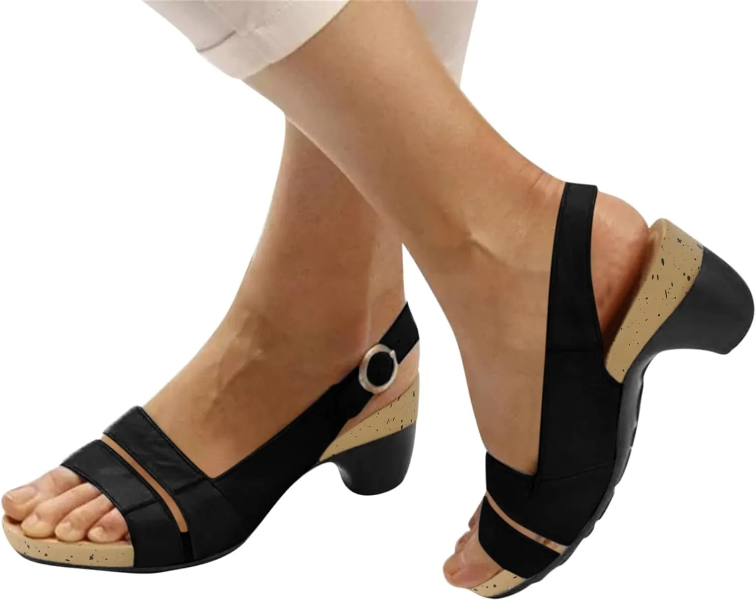 Cathalem Sandals For Women Closed Toe Wedge Sandals Low Heel Breathable Hollow Out Sandals Casual Summer Sandals