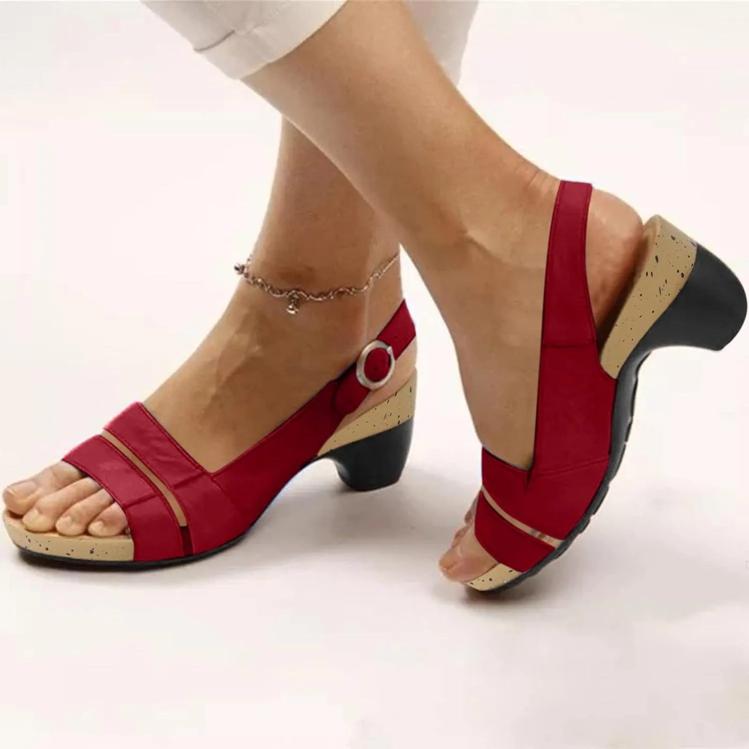 Cathalem Sandals For Women Closed Toe Wedge Sandals Low Heel Breathable Hollow Out Sandals Casual Summer Sandals