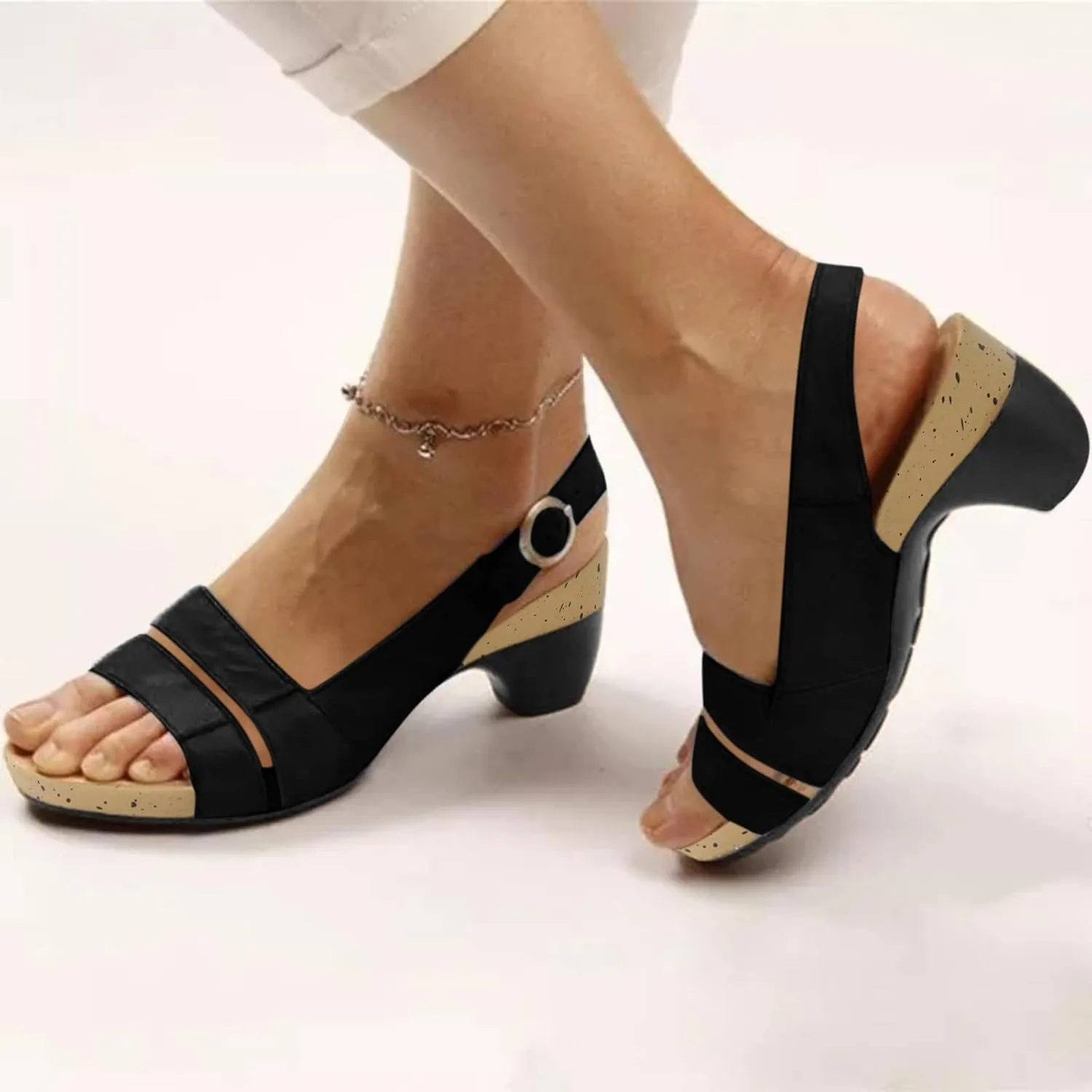 Cathalem Sandals For Women Closed Toe Wedge Sandals Low Heel Breathable Hollow Out Sandals Casual Summer Sandals