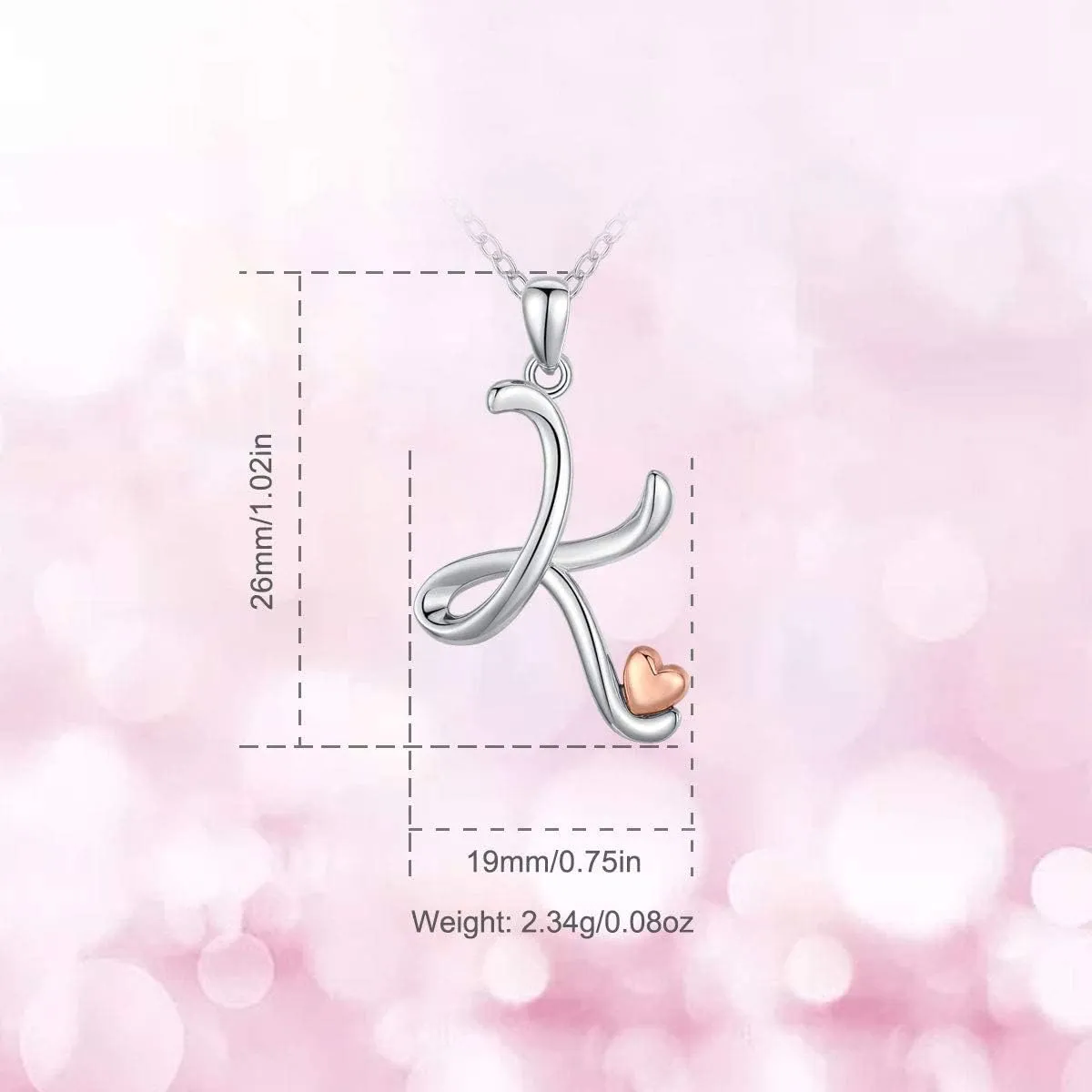 CELESTIA 925 Sterling Silver Initial Necklaces 26 Letter with Rose Gold Heart - 18 Inch Chain