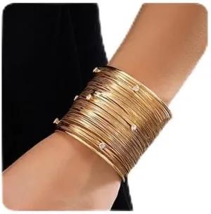 Chargances Bohemia Gold Open Cuff Bracelets Indian Wedding Multi Textured Crystal Bangle Fashion Simple Handcuffs Wrist Bangle for Women and Girls
