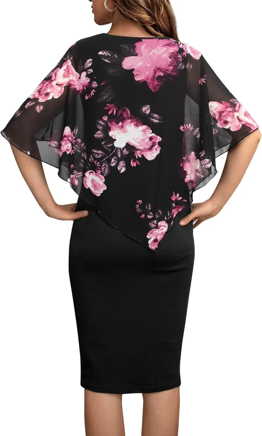 CHARTOU Women's Sleeveless Shawl Dress Formal V Neck Chiffon Cape Tank Pencil Bodycon Party Evening Dress