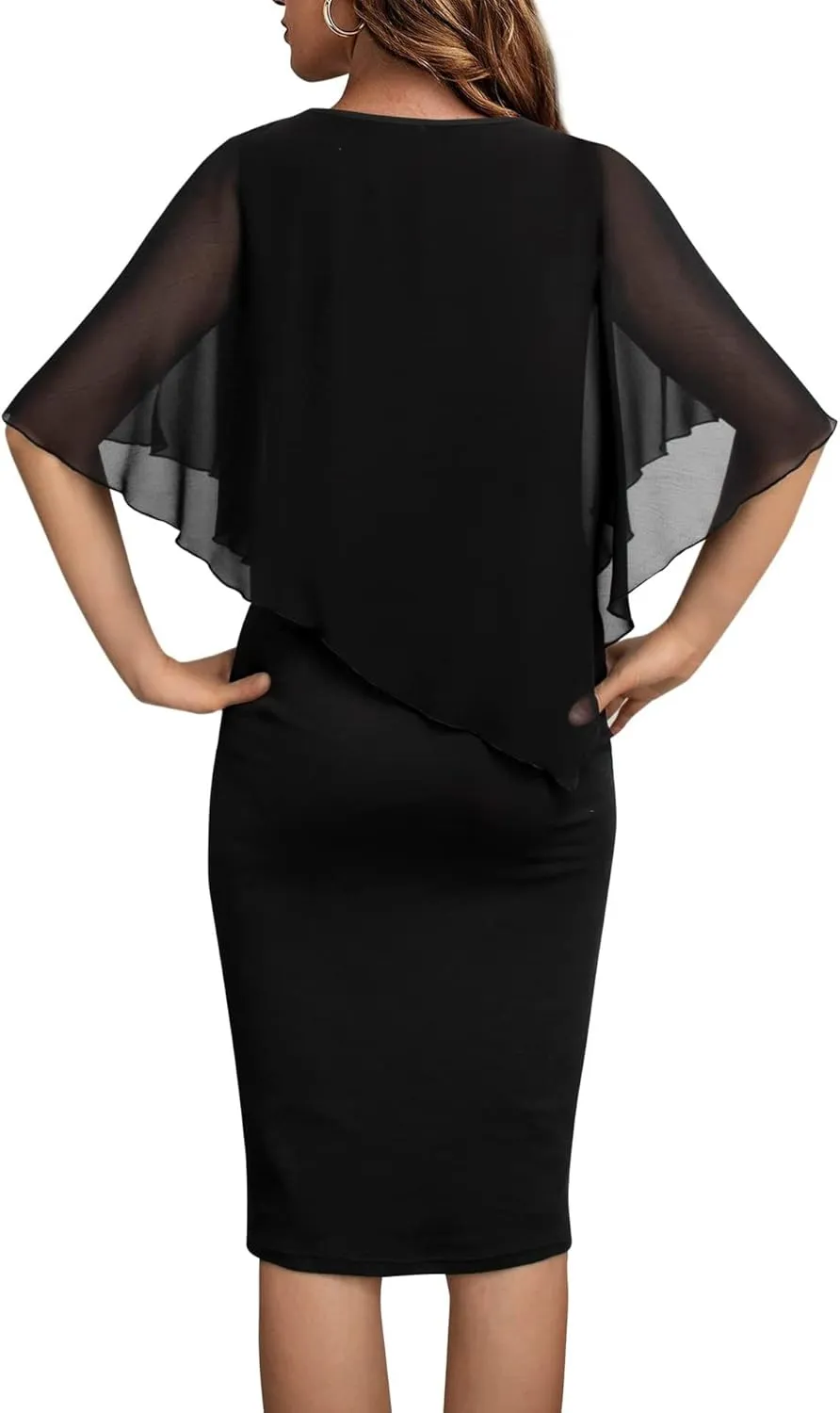 CHARTOU Women's Sleeveless Shawl Dress Formal V Neck Chiffon Cape Tank Pencil Bodycon Party Evening Dress