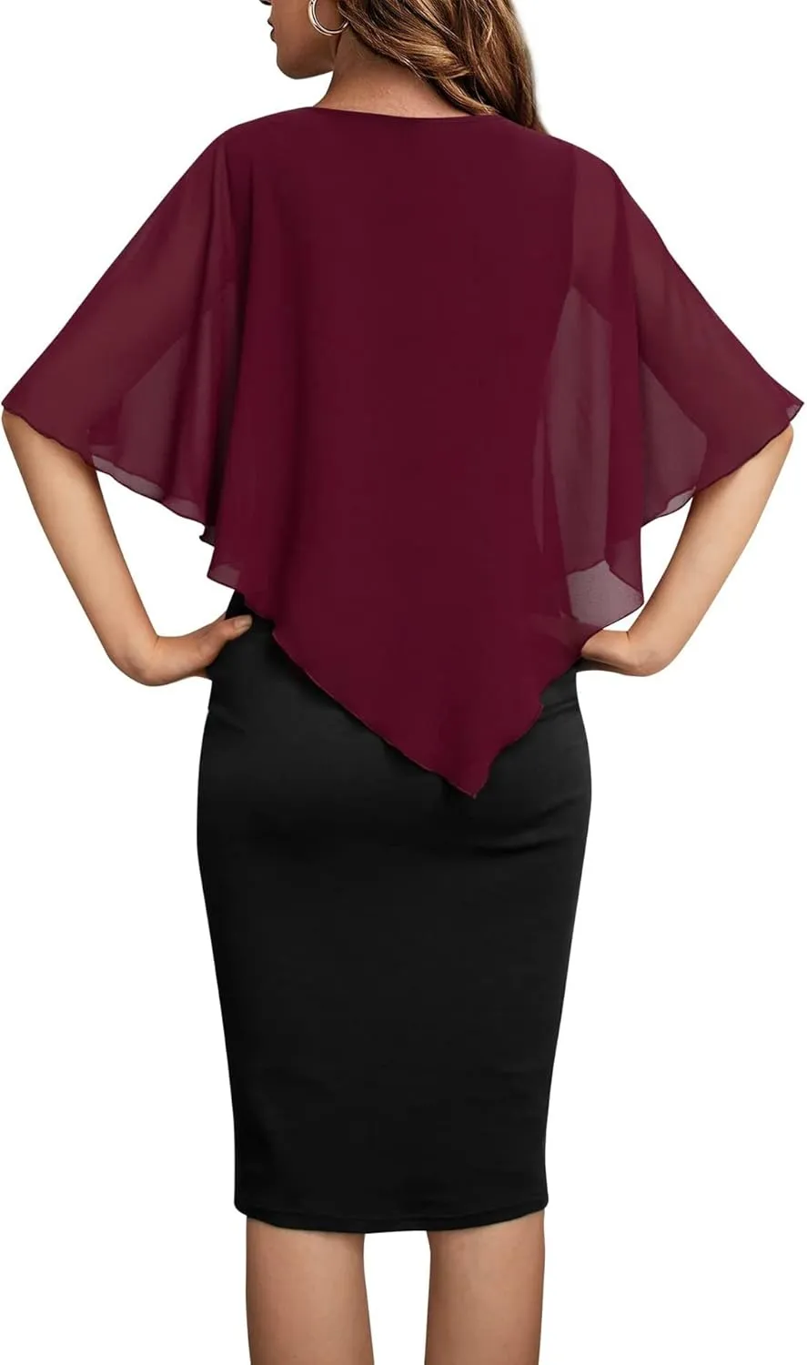 CHARTOU Women's Sleeveless Shawl Dress Formal V Neck Chiffon Cape Tank Pencil Bodycon Party Evening Dress