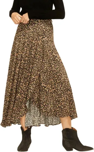 CHARTOU Women's Summer Beach Boho Floral Print Elastic Smocked Waist Ruffle Flowy Swing Maxi Skirt