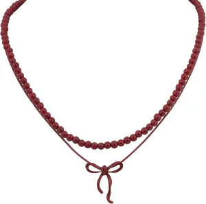 Cherry Red Plastic Beaded Layered Necklaces for Women, Y2K Cutecore Balletcore Dark Coquette Aesthetic Jewelry for Women Outfit Inspo