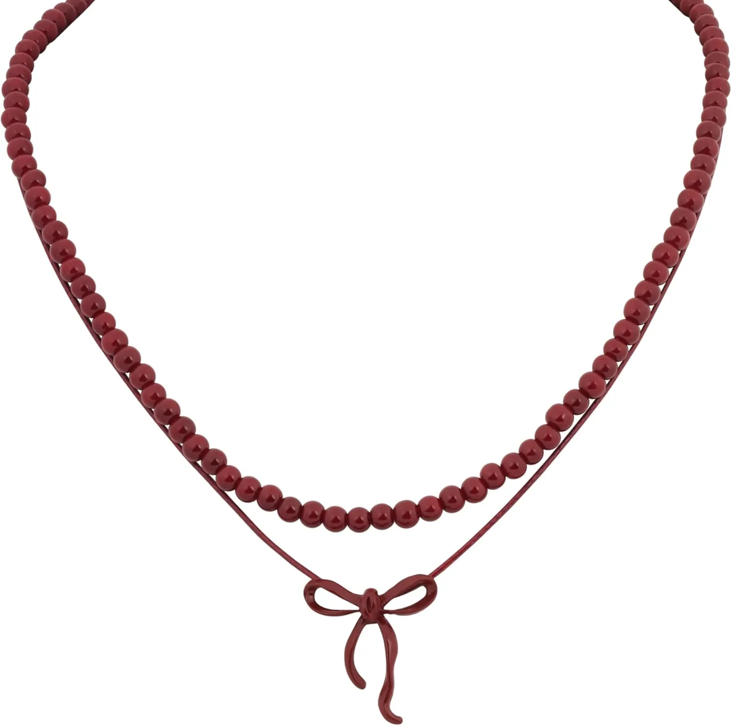 Cherry Red Plastic Beaded Layered Necklaces for Women, Y2K Cutecore Balletcore Dark Coquette Aesthetic Jewelry for Women Outfit Inspo