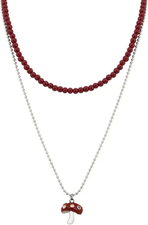 Cherry Red Plastic Beaded Layered Necklaces for Women, Y2K Cutecore Balletcore Dark Coquette Aesthetic Jewelry for Women Outfit Inspo