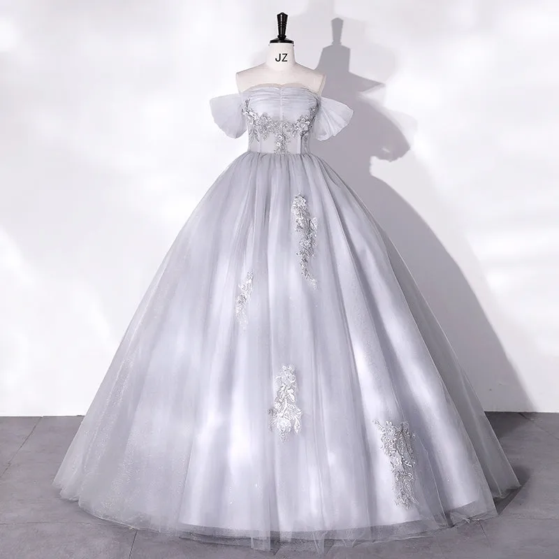 Chic Off-the-shoulder Ball Gown Gray Elegant Princess Dress Cheap Evening Dress #LOP283