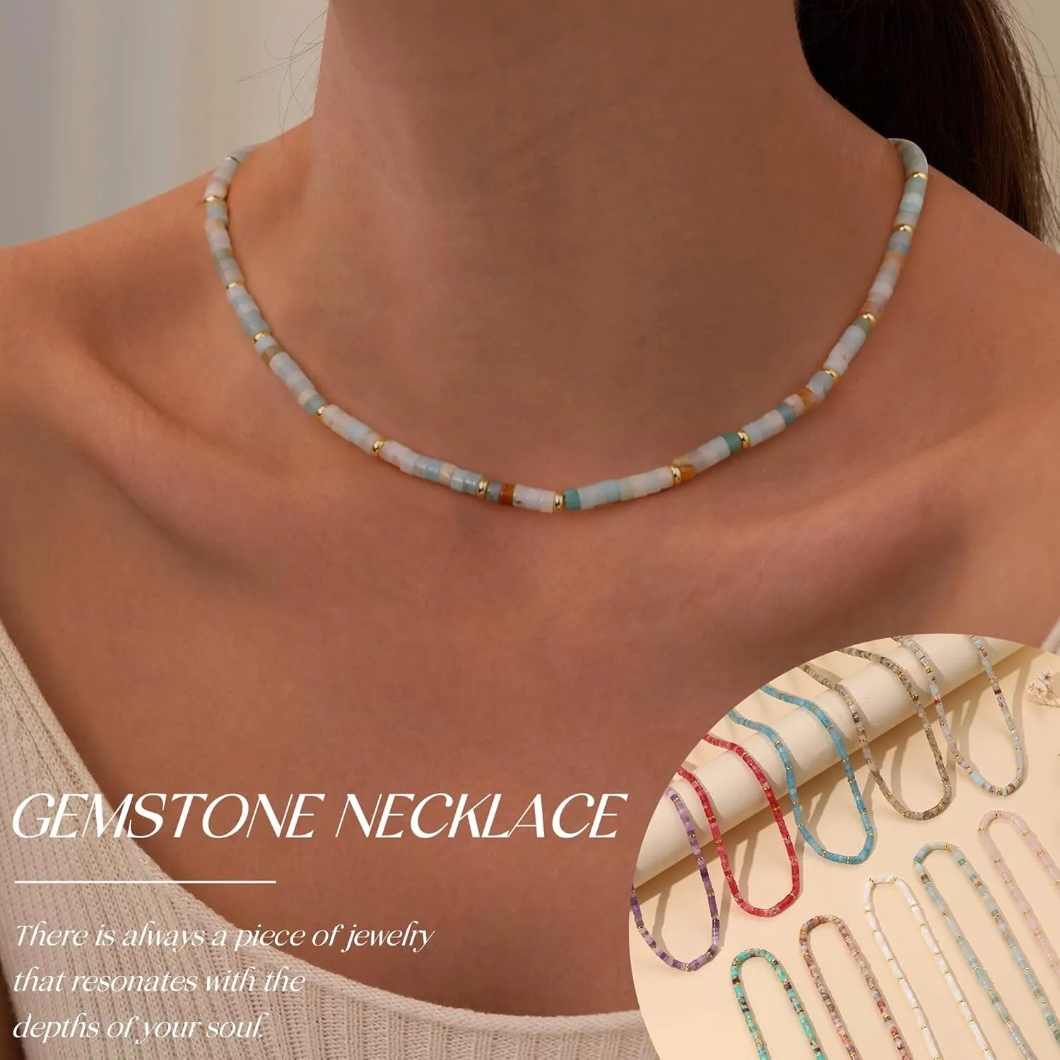 Choker Necklace for Women,Gemstone Beaded Necklace Choker Necklaces for Women Stocking Stuffers for Teens Gifts for Her Adjustable 14k Gold Anniversary Birthday Christmas Jewelry