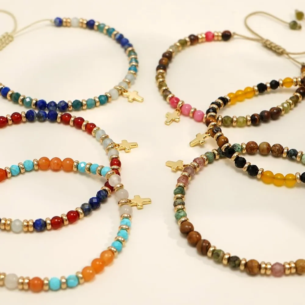 Christian Cross Beaded Bracelet for Women,Handmade Inspirational Energy Stones Bracelet Christian Religious Meaningful Gifts