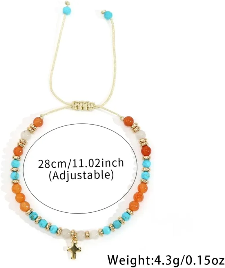 Christian Gold Cross Bracelets for Women Faith Easter Catholic Religious Christian Jewelry, Meaningful Baptism Communion Natural Beads Bracelet Gift.