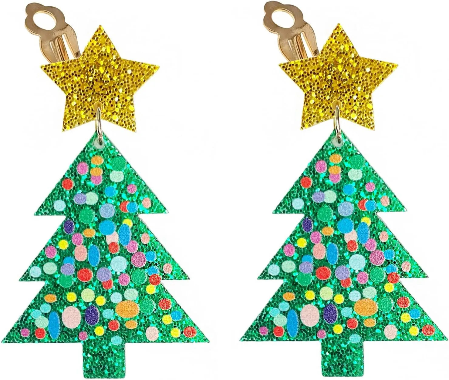 Christmas Clip on Earrings Non Pierced for Women Screw Back Heart Star Tree Acrylic Holiday Colourful Tree Drop Dangle Trendy Jewelry