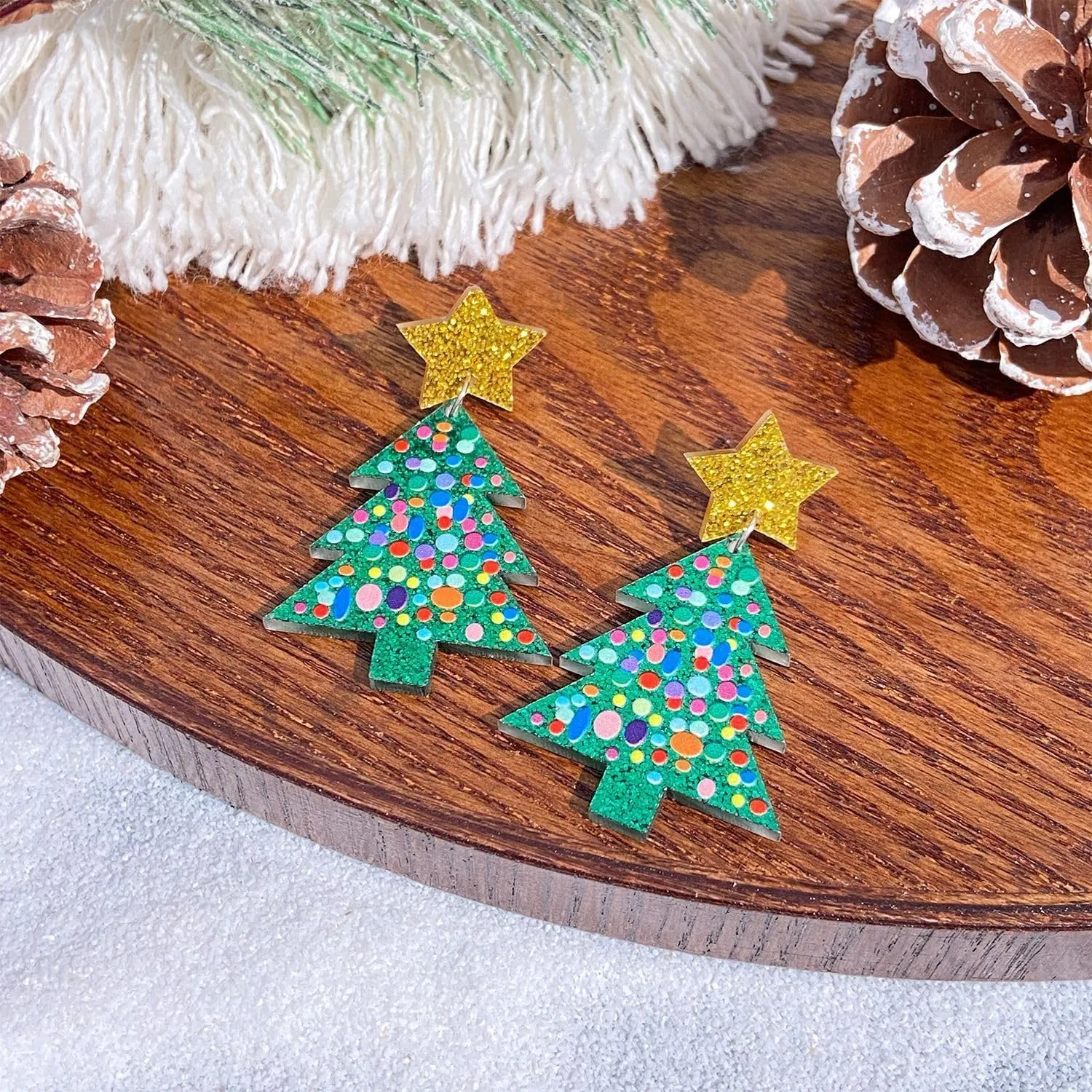 Christmas Clip on Earrings Non Pierced for Women Screw Back Heart Star Tree Acrylic Holiday Colourful Tree Drop Dangle Trendy Jewelry