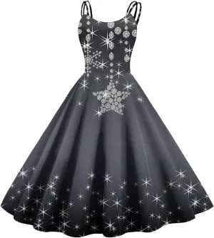 Christmas Dresses for Women Plus Size Sleeveless Straps Floral1950s Vintage Cocktail Swing Formal Retro Midi Dress