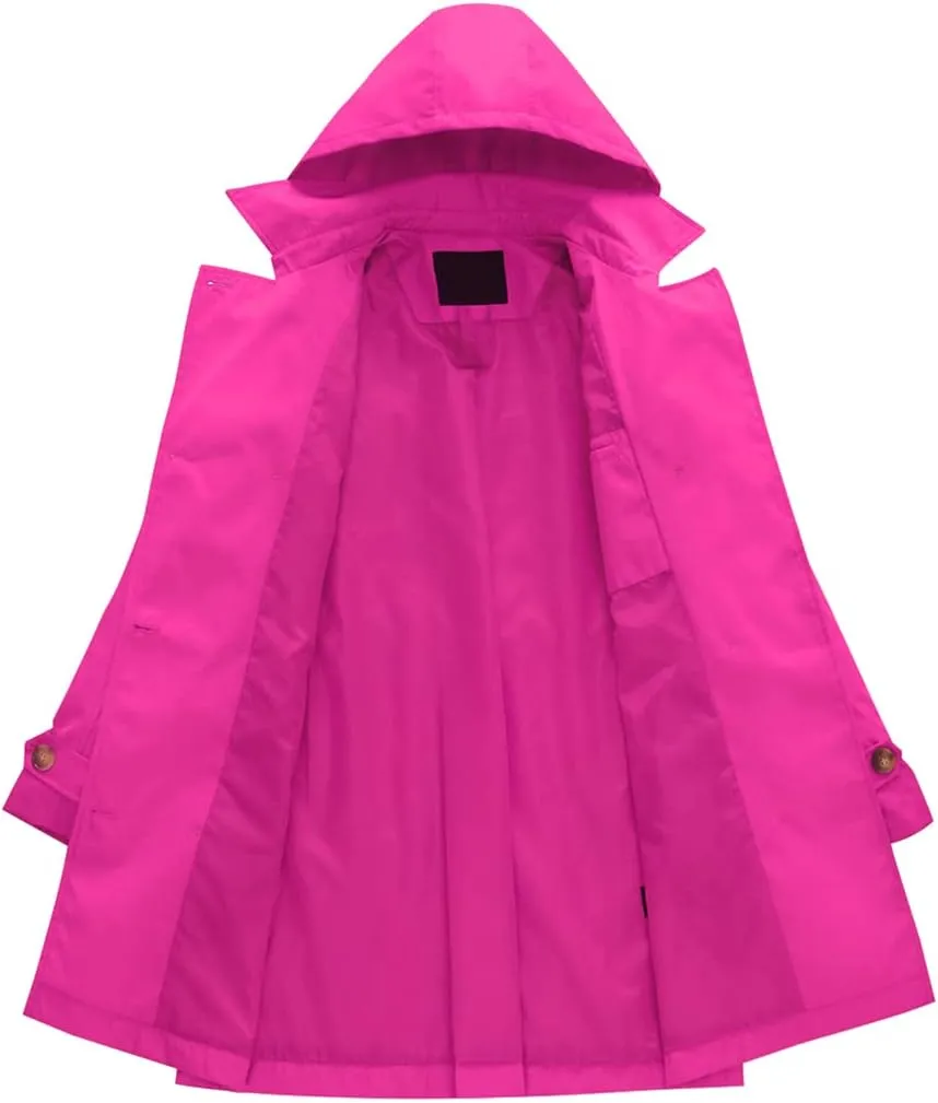 Chrisuno Women's Double Breasted Trench Coats Mid-Length Belted Overcoat Long Dress Jacket with Detachable Hood