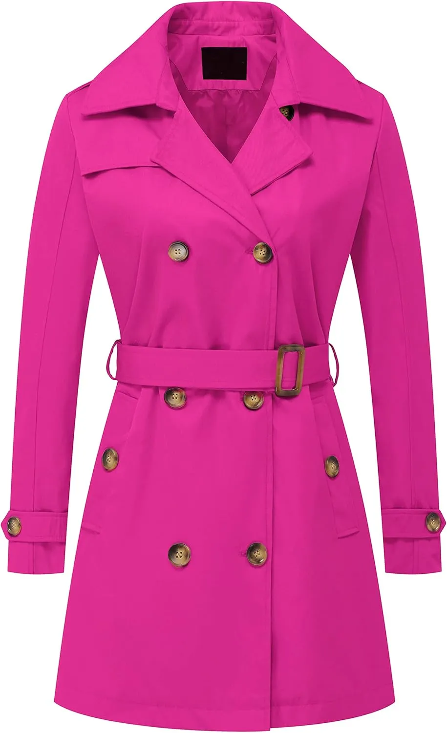 Chrisuno Women's Double Breasted Trench Coats Mid-Length Belted Overcoat Long Dress Jacket with Detachable Hood