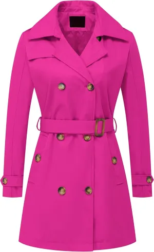 Chrisuno Women's Double Breasted Trench Coats Mid-Length Belted Overcoat Long Dress Jacket with Detachable Hood
