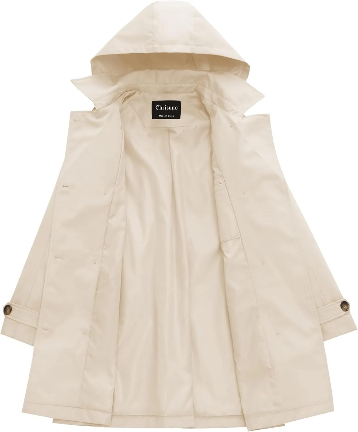 Chrisuno Women's Plus Size Double Breasted Trench Coats Mid-Length Belted Overcoat Dress Jacket with Detachable Hood