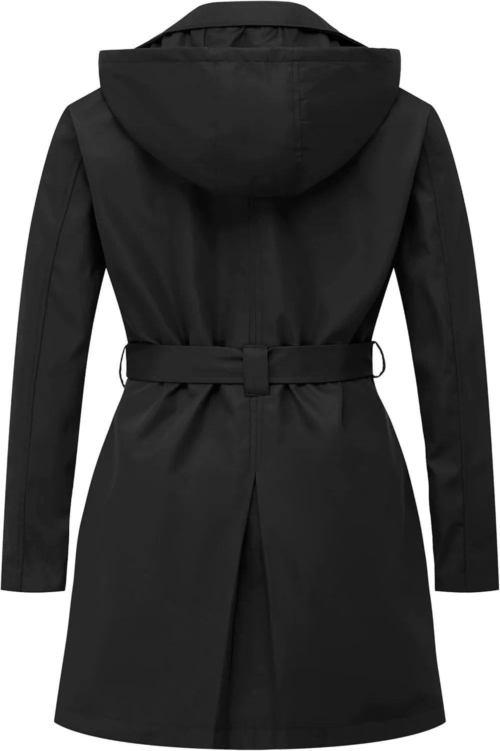 Chrisuno Women's Plus Size Double Breasted Trench Coats Mid-Length Belted Overcoat Dress Jacket with Detachable Hood