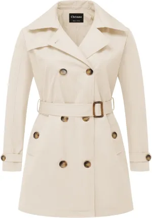 Chrisuno Women's Plus Size Double Breasted Trench Coats Mid-Length Belted Overcoat Dress Jacket with Detachable Hood