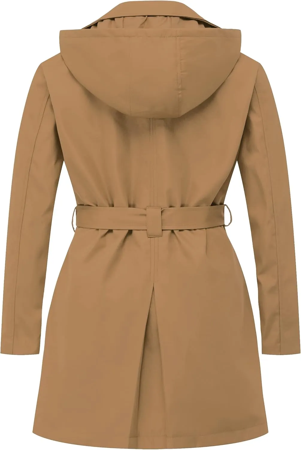 Chrisuno Women's Plus Size Double Breasted Trench Coats Mid-Length Belted Overcoat Dress Jacket with Detachable Hood