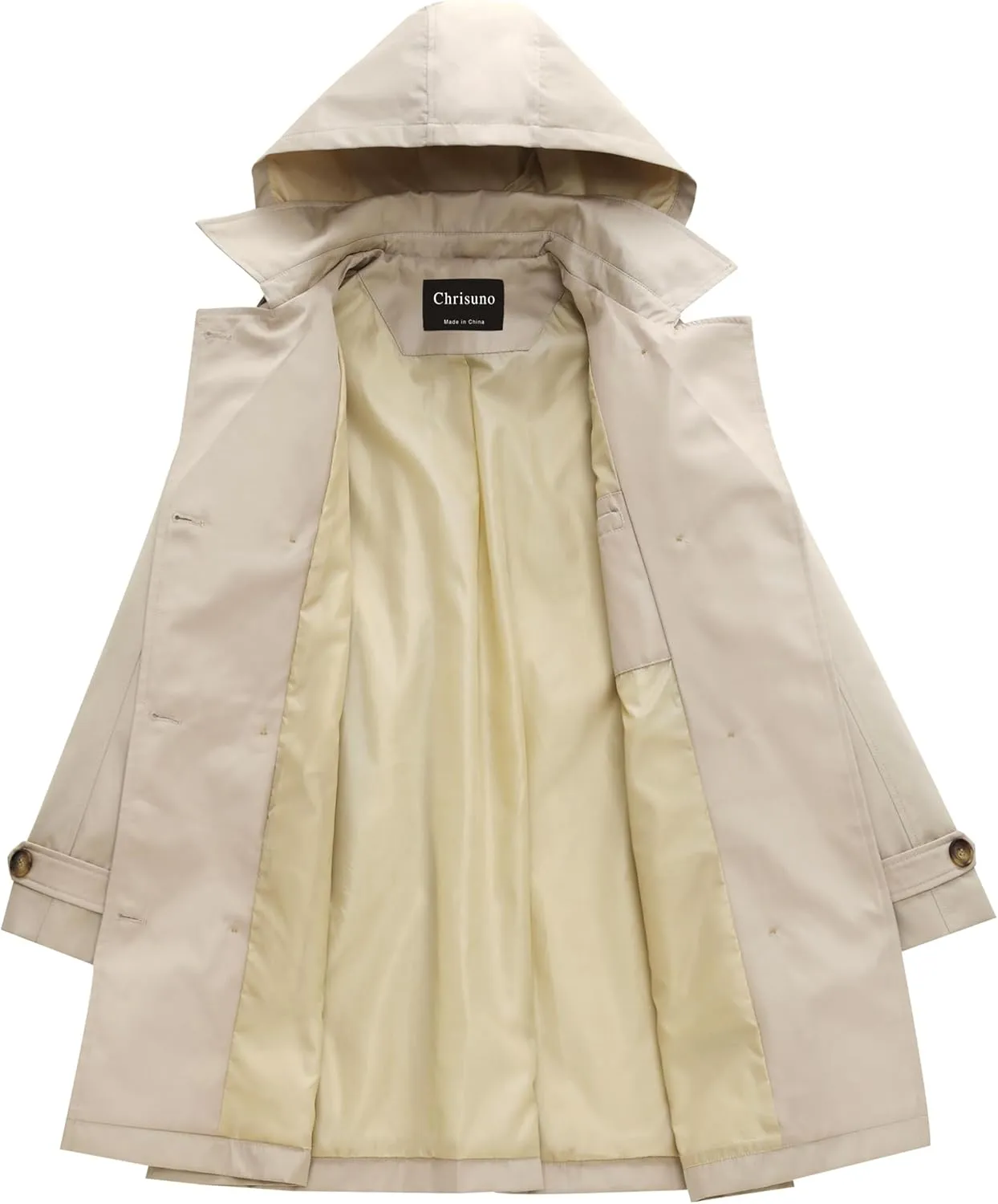 Chrisuno Women's Plus Size Double Breasted Trench Coats Mid-Length Belted Overcoat Dress Jacket with Detachable Hood