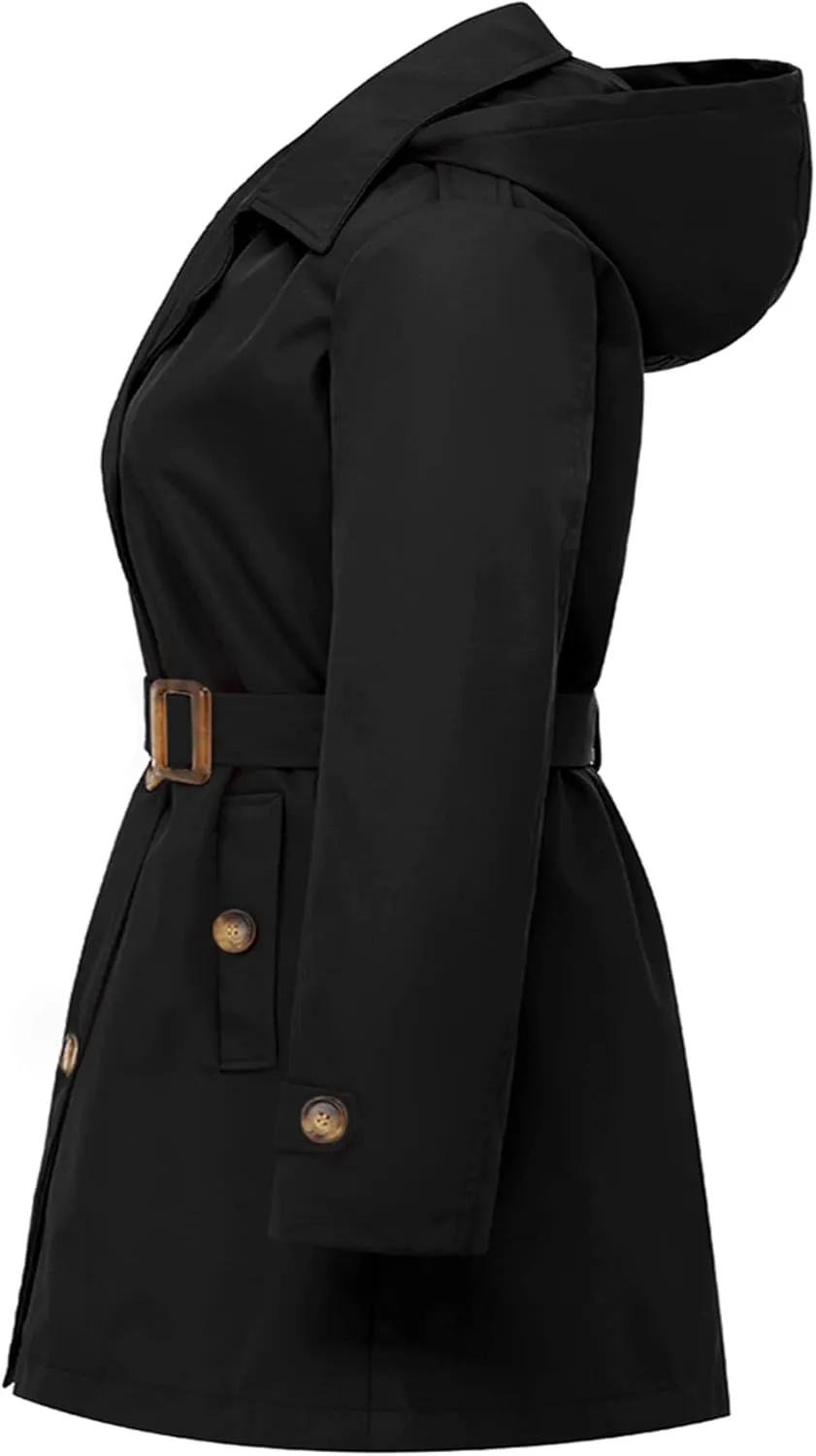 Chrisuno Women's Plus Size Double Breasted Trench Coats Mid-Length Belted Overcoat Dress Jacket with Detachable Hood