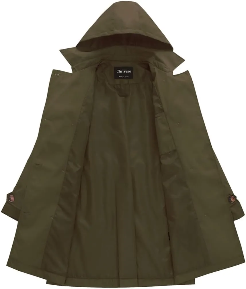 Chrisuno Women's Plus Size Double Breasted Trench Coats Mid-Length Belted Overcoat Dress Jacket with Detachable Hood