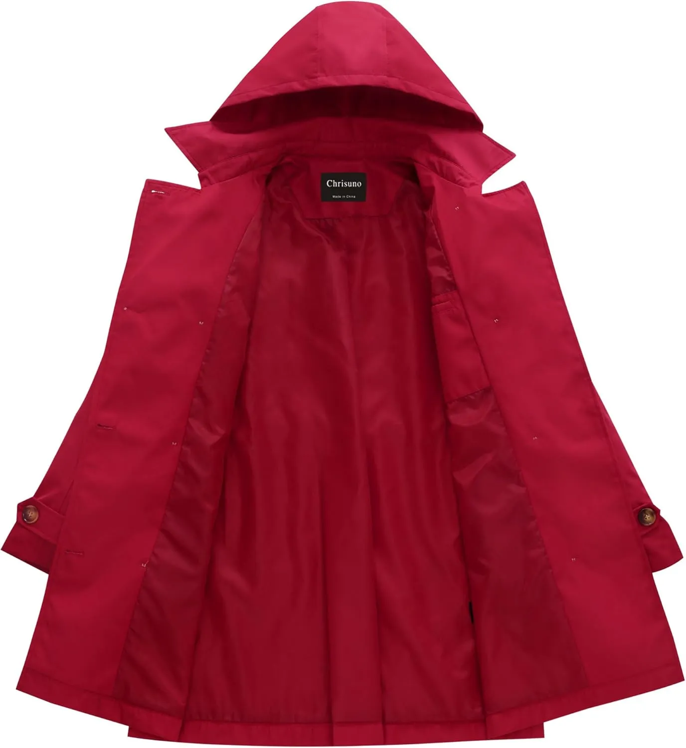 Chrisuno Women's Plus Size Double Breasted Trench Coats Mid-Length Belted Overcoat Dress Jacket with Detachable Hood
