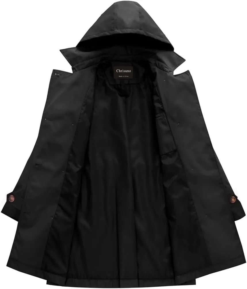 Chrisuno Women's Plus Size Double Breasted Trench Coats Mid-Length Belted Overcoat Dress Jacket with Detachable Hood
