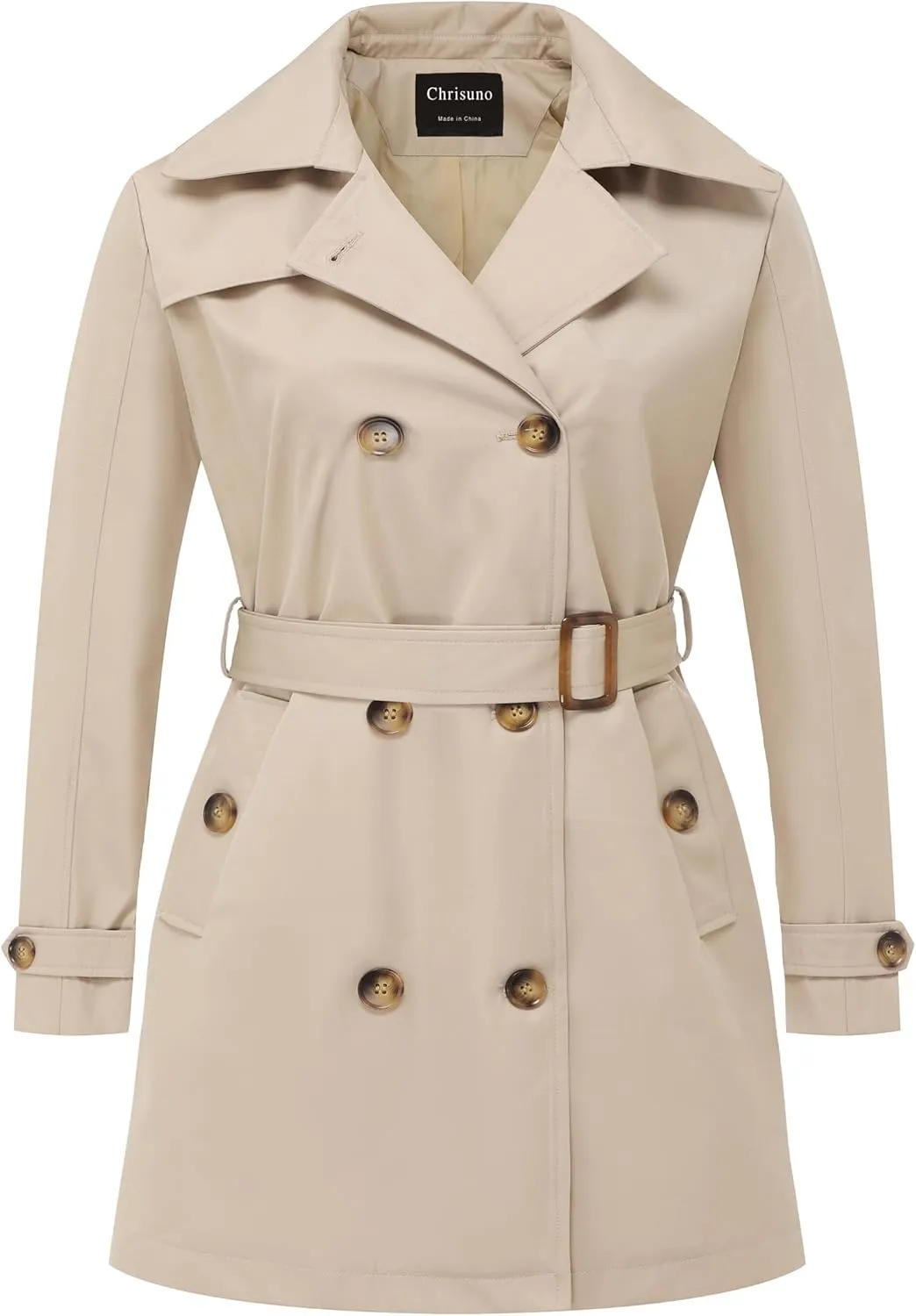 Chrisuno Women's Plus Size Double Breasted Trench Coats Mid-Length Belted Overcoat Dress Jacket with Detachable Hood