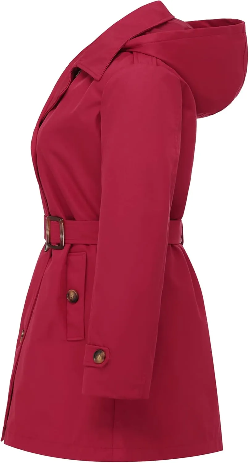 Chrisuno Women's Plus Size Double Breasted Trench Coats Mid-Length Belted Overcoat Dress Jacket with Detachable Hood