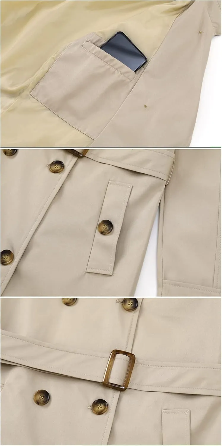 Chrisuno Women's Plus Size Double Breasted Trench Coats Mid-Length Belted Overcoat Dress Jacket with Detachable Hood