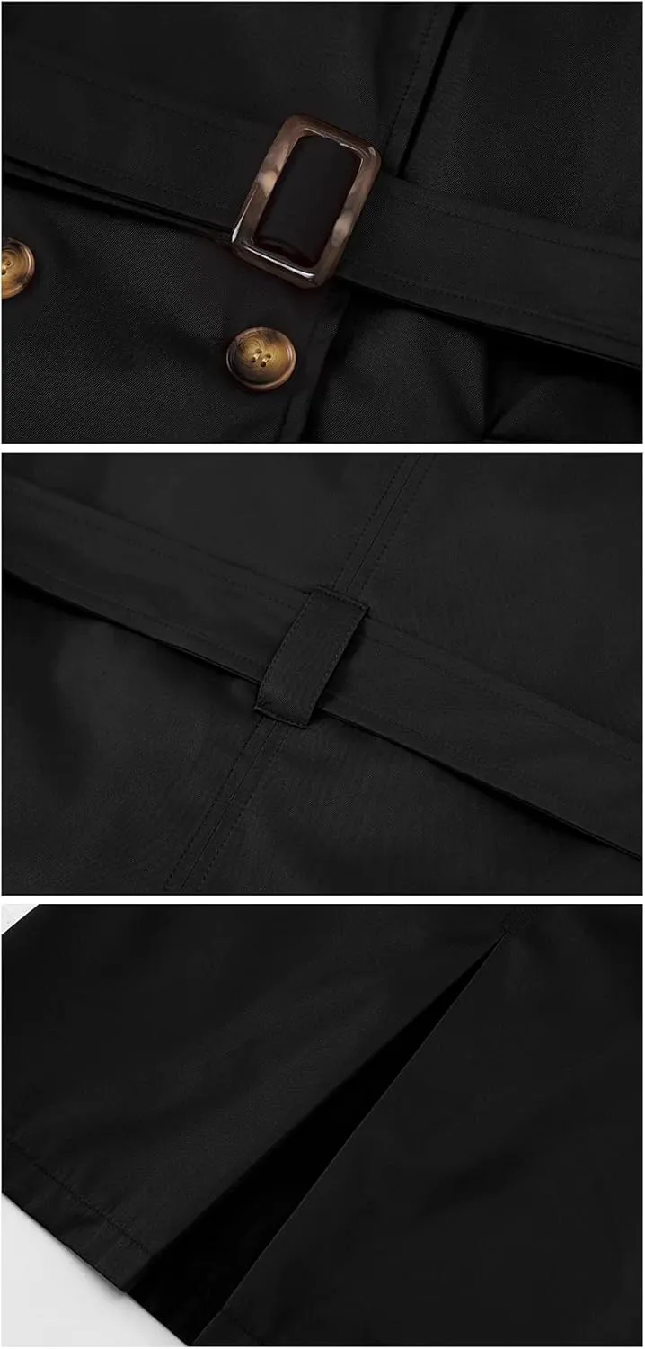 Chrisuno Women's Plus Size Double Breasted Trench Coats Mid-Length Belted Overcoat Dress Jacket with Detachable Hood