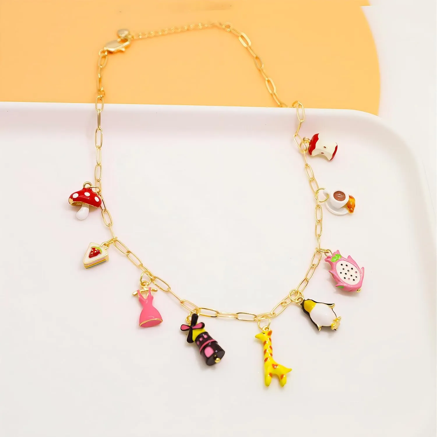 Chunky Gold Charm Necklace for Women DIY Fruit Seashell Beach Charm Necklaces Sun Moon Coins Silver Punk Paperclip Chain Necklaces